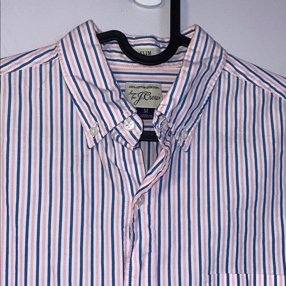 J. Crew Pink Blue White Striped Cotton Slim Fit Button Up Shirt size M
